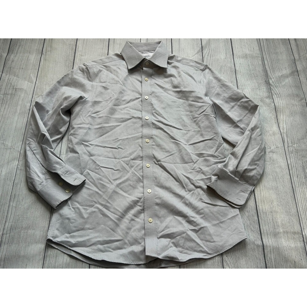 Charles Tyrwhitt Dress Shirt Mens 15.5/33 Gray Cotton Non Iron Slim Fit Office‎